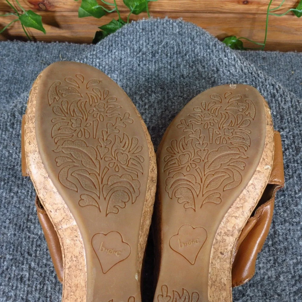 B.O.C. C64716 Women Shoe Wedge Sandal Size 9 Casual Comfort‎ Tan Brown Leather